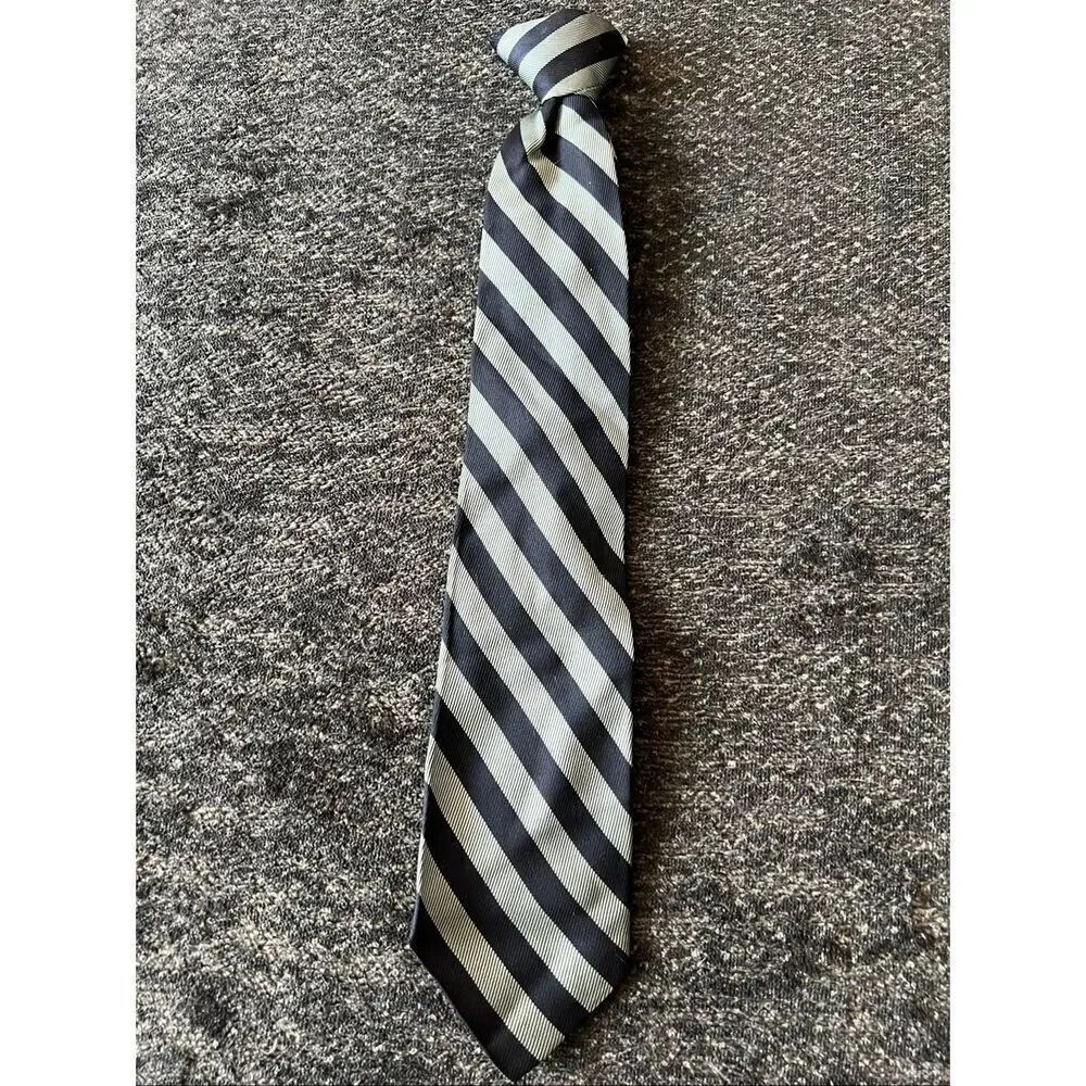 Child’s size Black and Gray Striped Clip-on Tie